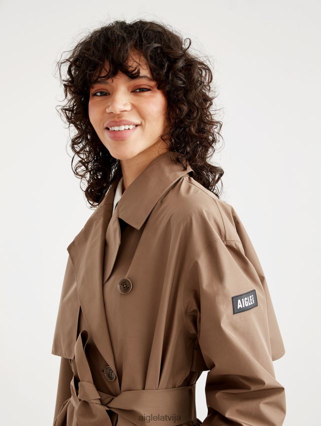 Aigle sievietes garš gore-tex paclite trencis kapučīno drēbes P0R84L431