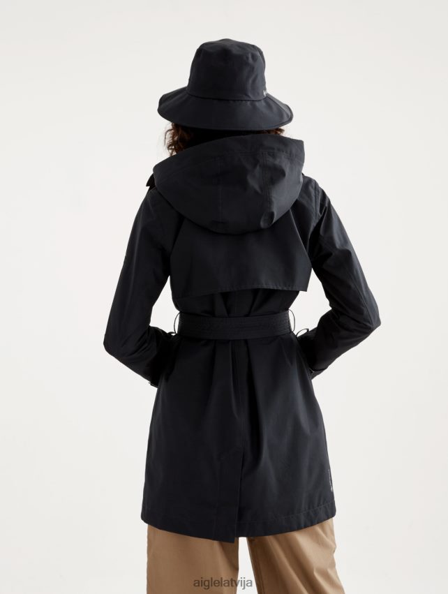 Aigle sievietes noņemama kapuce, īss gore-tex trenčs noir drēbes P0R84L463