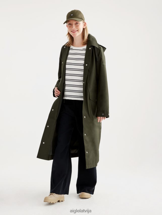 Aigle sievietes pārveidots garš Gore-Tex lietusmētelis algu drēbes P0R84L447