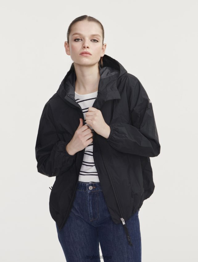 Aigle sievietes īsa mtd ūdensnecaurlaidīga jaka noir drēbes P0R84L483