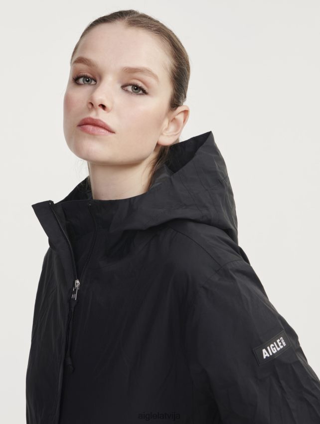Aigle sievietes īsa mtd ūdensnecaurlaidīga jaka noir drēbes P0R84L483