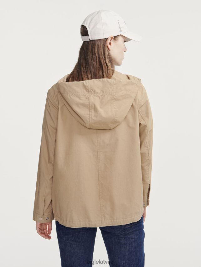 Aigle sievietes īss hoody parka gros grain osier i drēbes P0R84L477