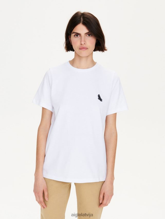 Aigle sievietes T-krekls ar logotipu ar apkakli blanc drēbes P0R84L709