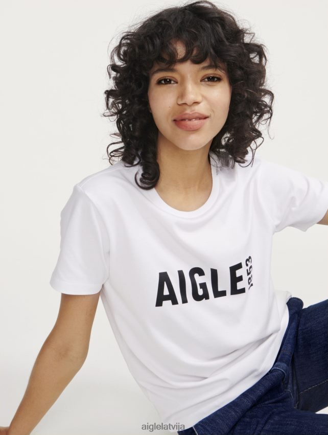 Aigle sievietes apdrukāts pyratex t-krekls ar īsām piedurknēm lait drēbes P0R84L699
