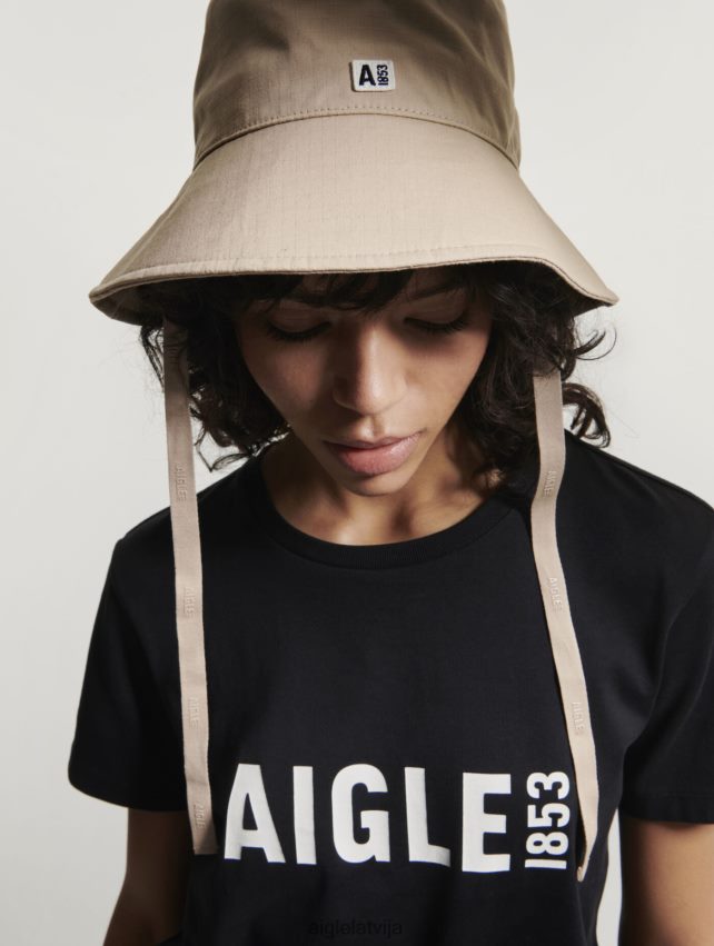 Aigle sievietes apdrukāts pyratex t-krekls ar īsām piedurknēm noir drēbes P0R84L582
