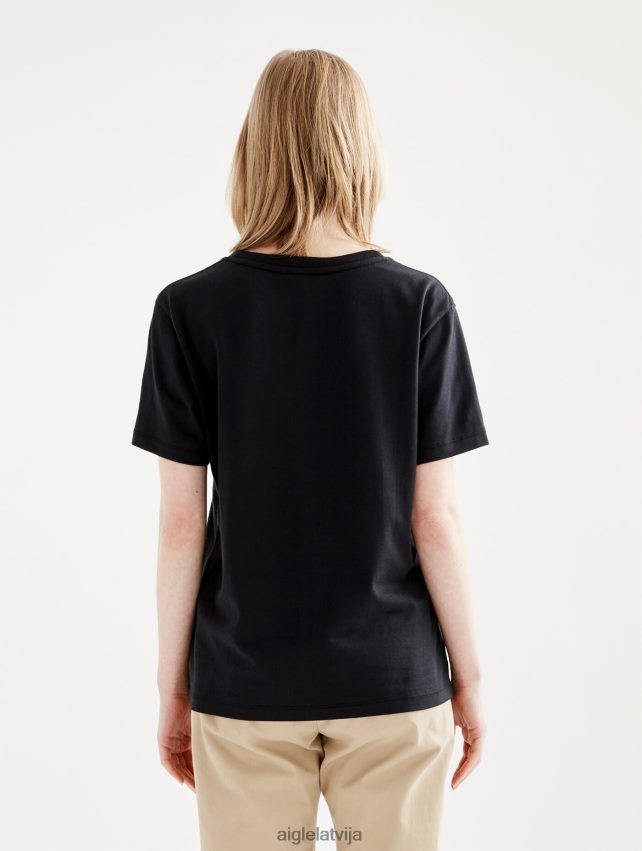 Aigle sievietes apdrukāts pyratex t-krekls ar īsām piedurknēm noir drēbes P0R84L582