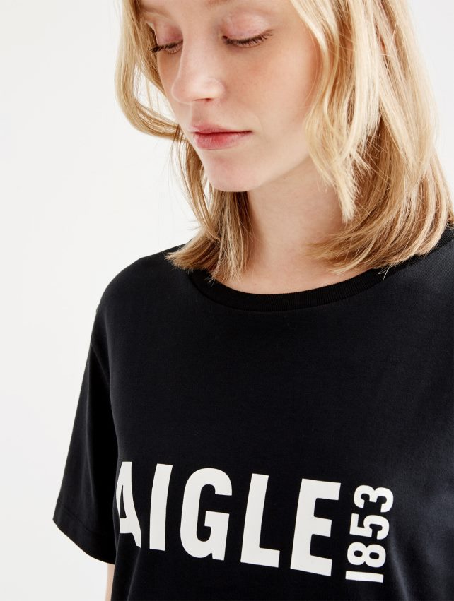 Aigle sievietes apdrukāts pyratex t-krekls ar īsām piedurknēm noir drēbes P0R84L582
