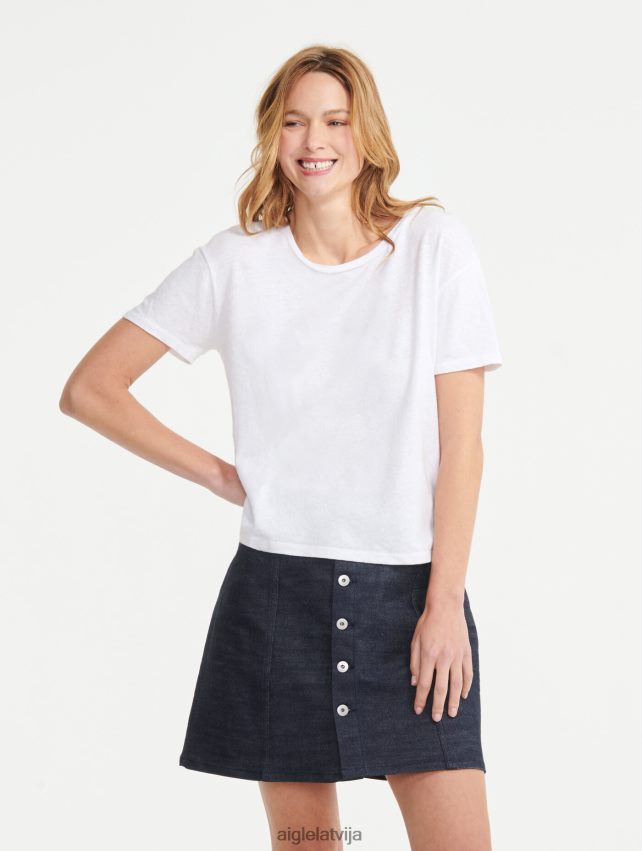Aigle sievietes lina maisījuma t-krekls ar īsām piedurknēm blanc drēbes P0R84L684