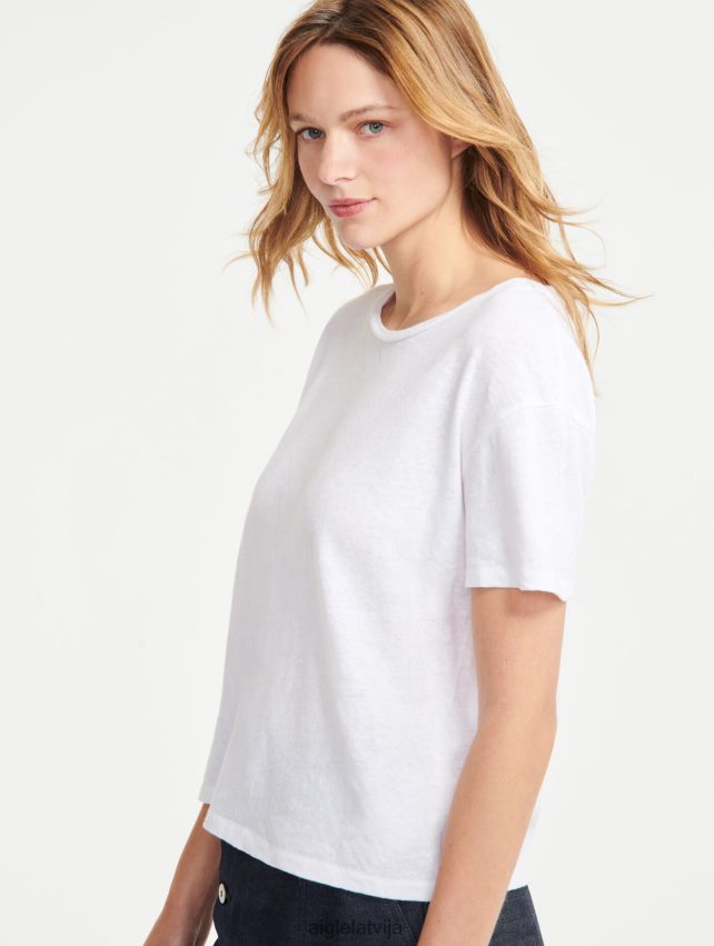 Aigle sievietes lina maisījuma t-krekls ar īsām piedurknēm blanc drēbes P0R84L684