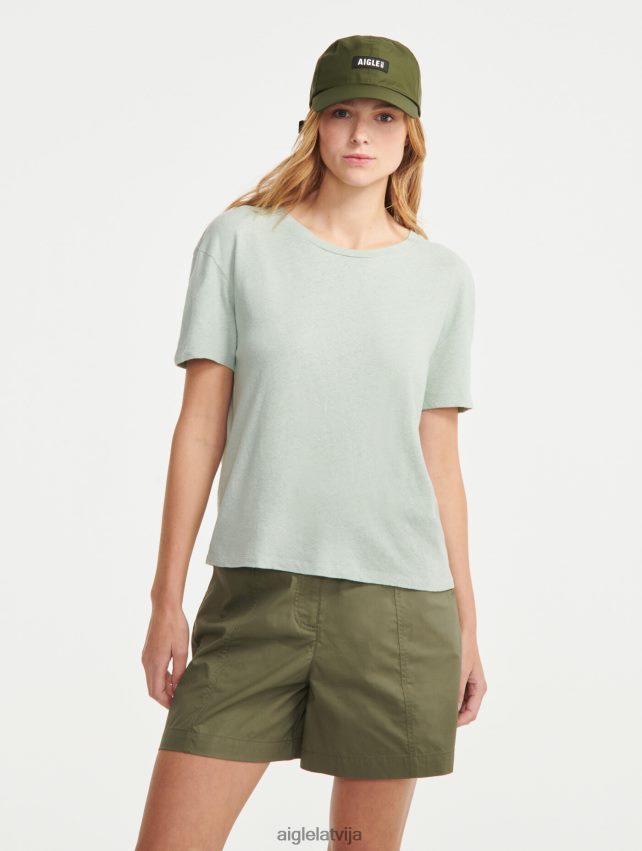 Aigle sievietes lina maisījuma t-krekls ar īsām piedurknēm reseda drēbes P0R84L686