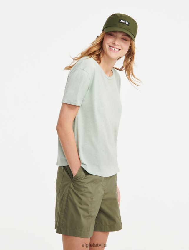 Aigle sievietes lina maisījuma t-krekls ar īsām piedurknēm reseda drēbes P0R84L686