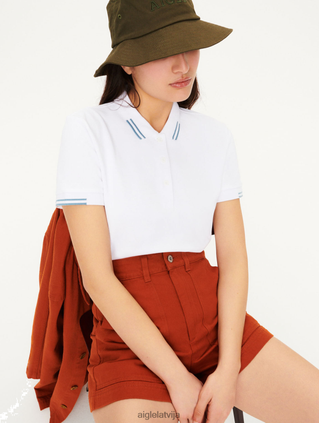 Aigle sievietes organiskās kokvilnas polo krekls blanc drēbes P0R84L624