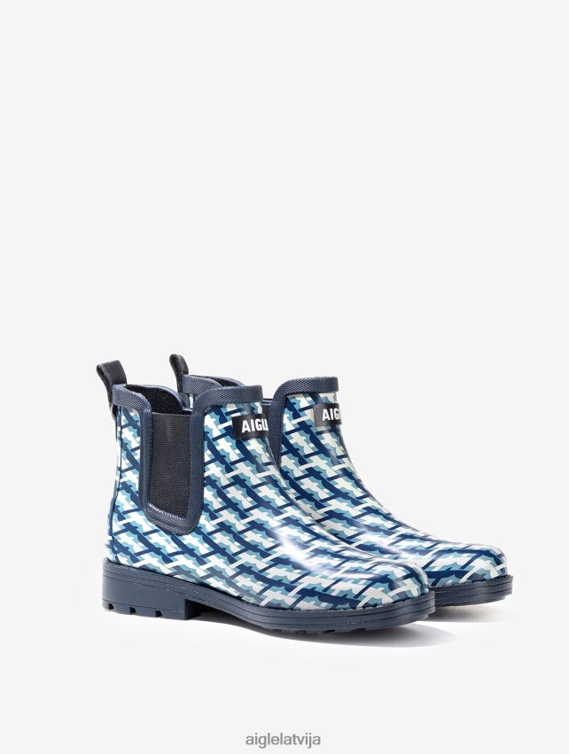 Aigle sievietes jāšanas sporta iedvesmotā potītes lietus zābaka drukātā versija monogramma zābaki P0R84L632