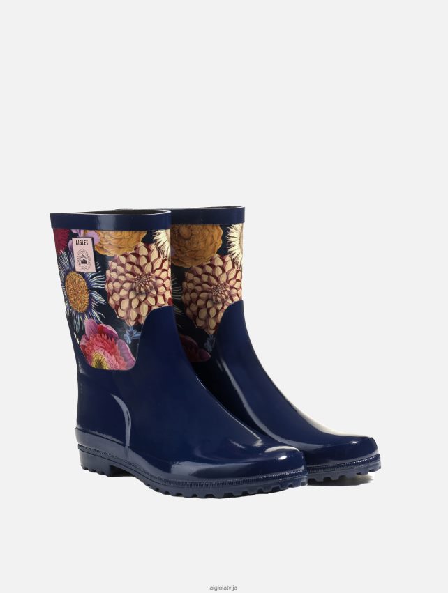 Aigle sievietes lietus zābaki ar apdruku uz potītēm kew multibloom zābaki P0R84L601