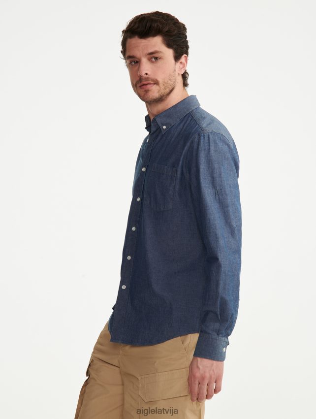 Aigle vīriešiem chambray krekls ar garām piedurknēm Chambray drēbes P0R84L140