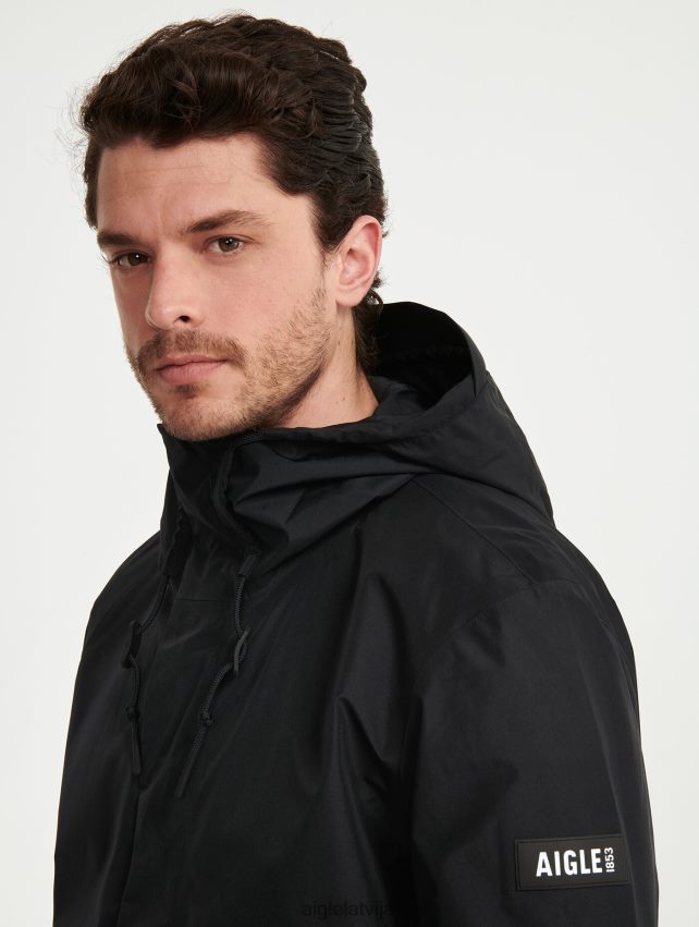 Aigle vīriešiem īsa gore-tex jaka ar kapuci noir drēbes P0R84L215