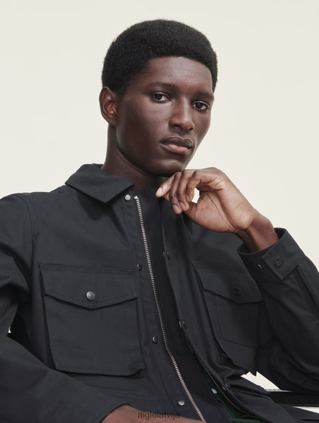 Aigle vīriešiem īsa pārklājuma safari jaka noir drēbes P0R84L185