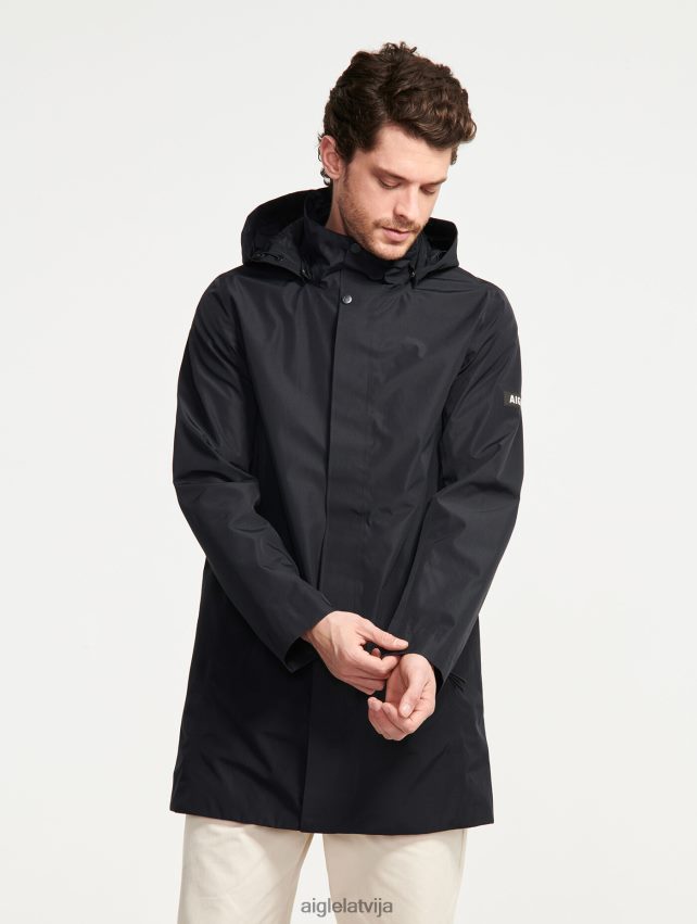 Aigle vīriešiem Gore-Tex parka ar garu kapuci noir drēbes P0R84L168