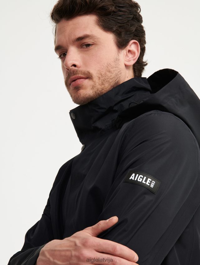 Aigle vīriešiem Gore-Tex parka ar garu kapuci noir drēbes P0R84L168