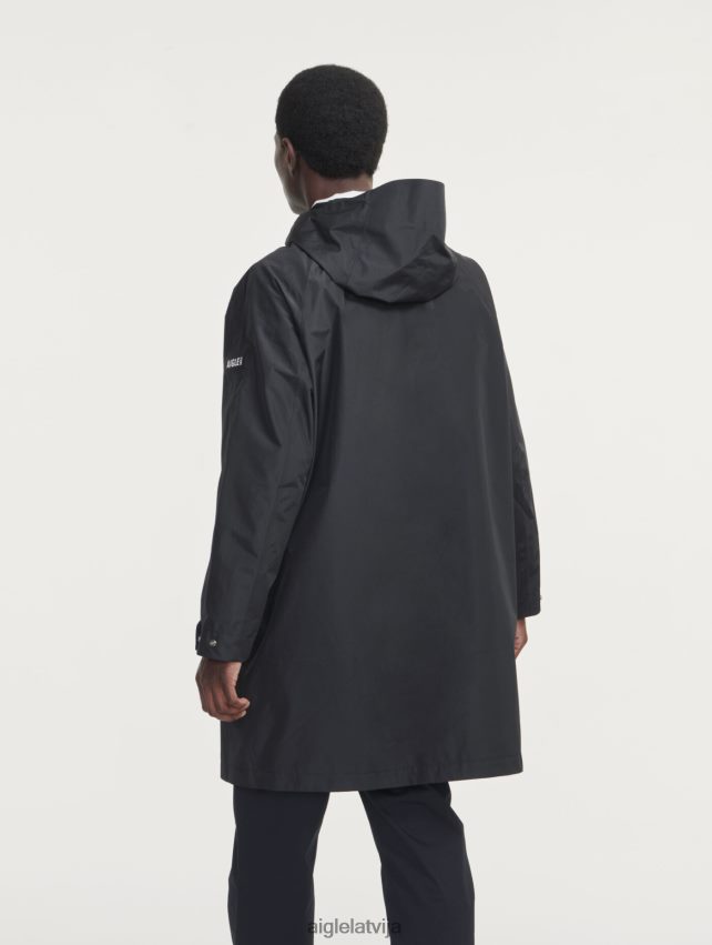 Aigle vīriešiem gara gore-tex paclite parka ar dubultu kapuci noir drēbes P0R84L158