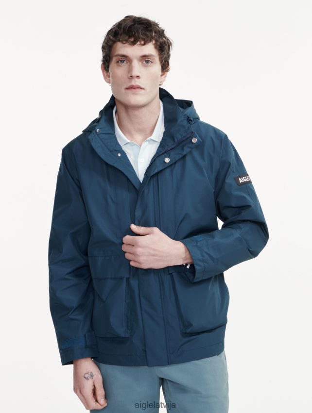 Aigle vīriešiem gore-tex īss parka noņemams kapuci vētras zils i drēbes P0R84L170