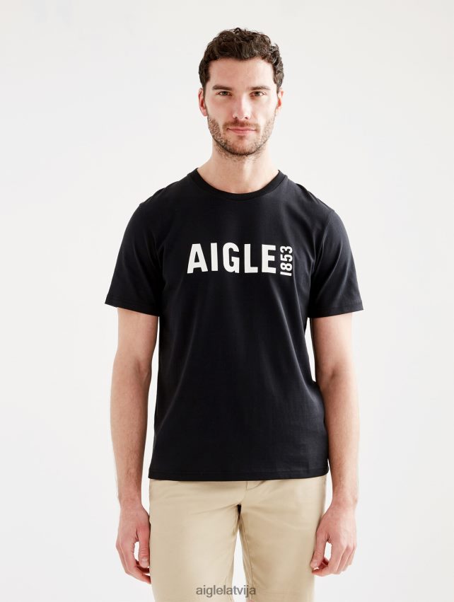 Aigle vīriešiem apdrukāts apkalpes kakla pyratex t-krekls noir drēbes P0R84L69