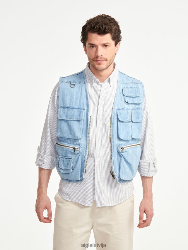 Aigle vīriešiem īsa džinsa veste bez piedurknēm džinsa viegls balinātājs drēbes P0R84L188