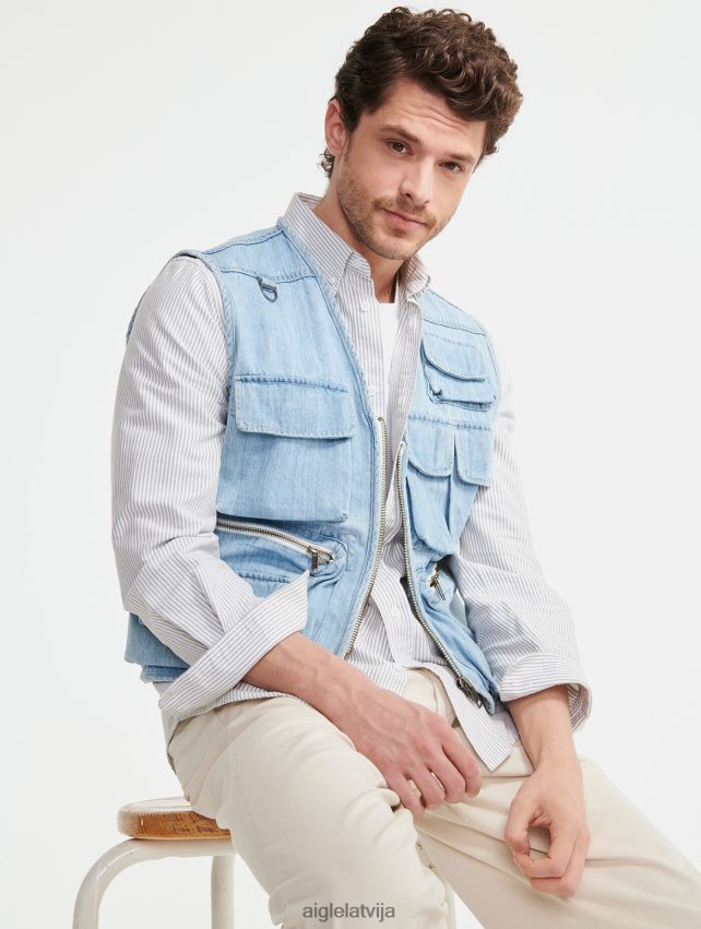 Aigle vīriešiem īsa džinsa veste bez piedurknēm džinsa viegls balinātājs drēbes P0R84L188