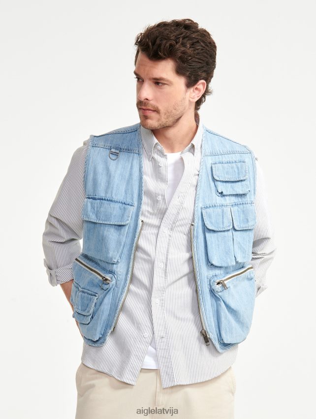 Aigle vīriešiem īsa džinsa veste bez piedurknēm džinsa viegls balinātājs drēbes P0R84L188